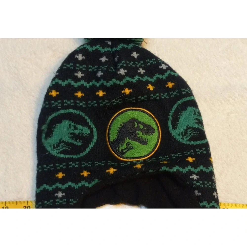 Jurassic Park World Black Knit Beanie Hat Dinosaur Logo Embroidered Winter Cap